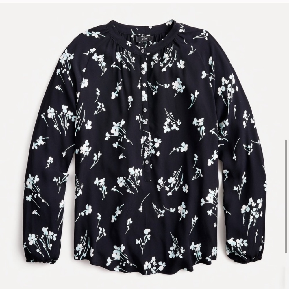 NWOT J. Crew Long-sleeve Drapey Floral Popover Top in XS